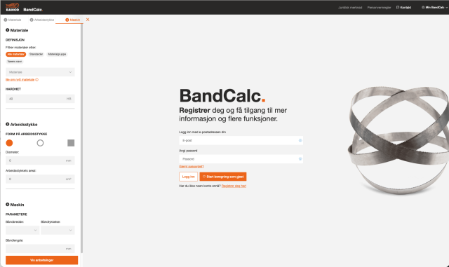 BandCalc skjermdump